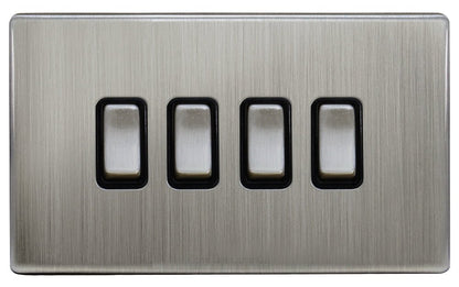 Light Switch 4 Gang 2 Way Gloss Brushed Chrome Wall Switch Screwless Finish - Energy Light Bulbs - Free delivery on all orders