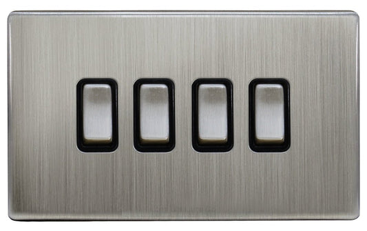 Light Switch 4 Gang 2 Way Gloss Brushed Chrome Wall Switch Screwless Finish - Energy Light Bulbs - Free delivery on all orders