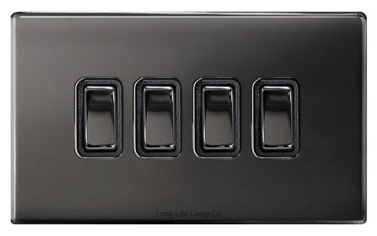 Light Switch 4 Gang 2 Way Polished Black Nickel Wall Switch Screwless Finish - Energy Light Bulbs - Free delivery on all orders