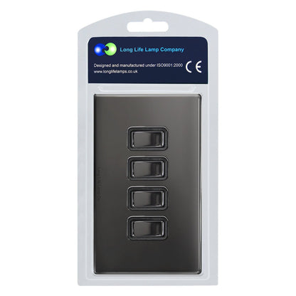 Light Switch 4 Gang 2 Way Polished Black Nickel Wall Switch Screwless Finish - Energy Light Bulbs - Free delivery on all orders