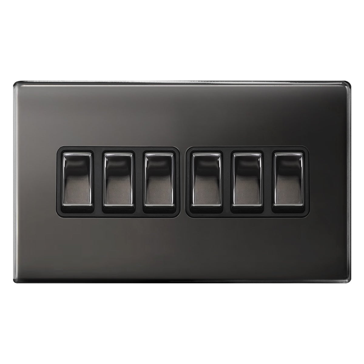 Light Switch 6 Gang 2 Way Polished Black Nickel Wall Switch Screwless Finish - Energy Light Bulbs - Free delivery on all orders