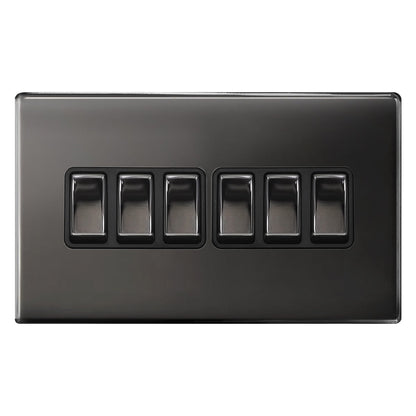 Light Switch 6 Gang 2 Way Polished Black Nickel Wall Switch Screwless Finish - Energy Light Bulbs - Free delivery on all orders
