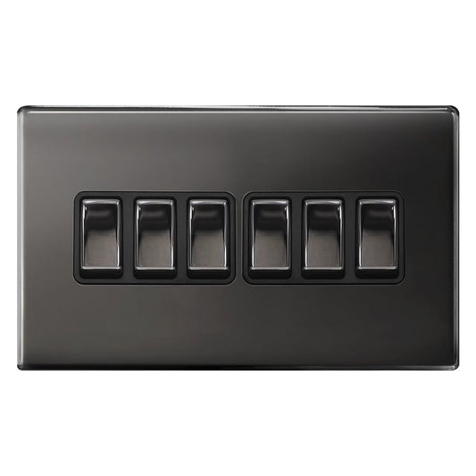 Light Switch 6 Gang 2 Way Polished Black Nickel Wall Switch Screwless Finish - Energy Light Bulbs - Free delivery on all orders