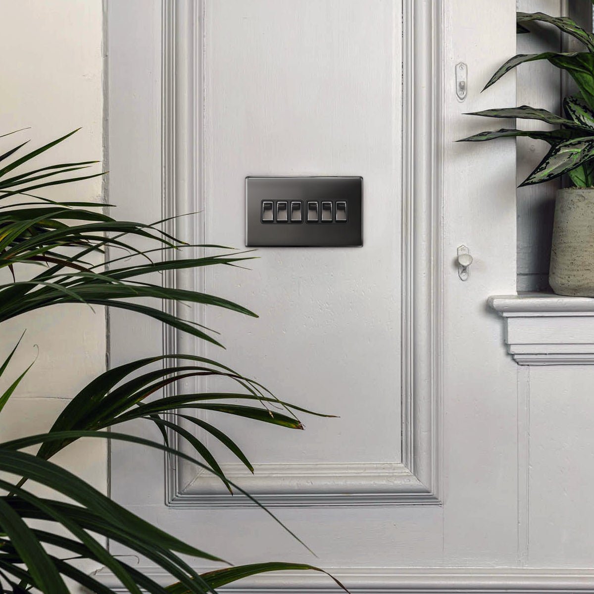 Light Switch 6 Gang 2 Way Polished Black Nickel Wall Switch Screwless Finish - Energy Light Bulbs - Free delivery on all orders