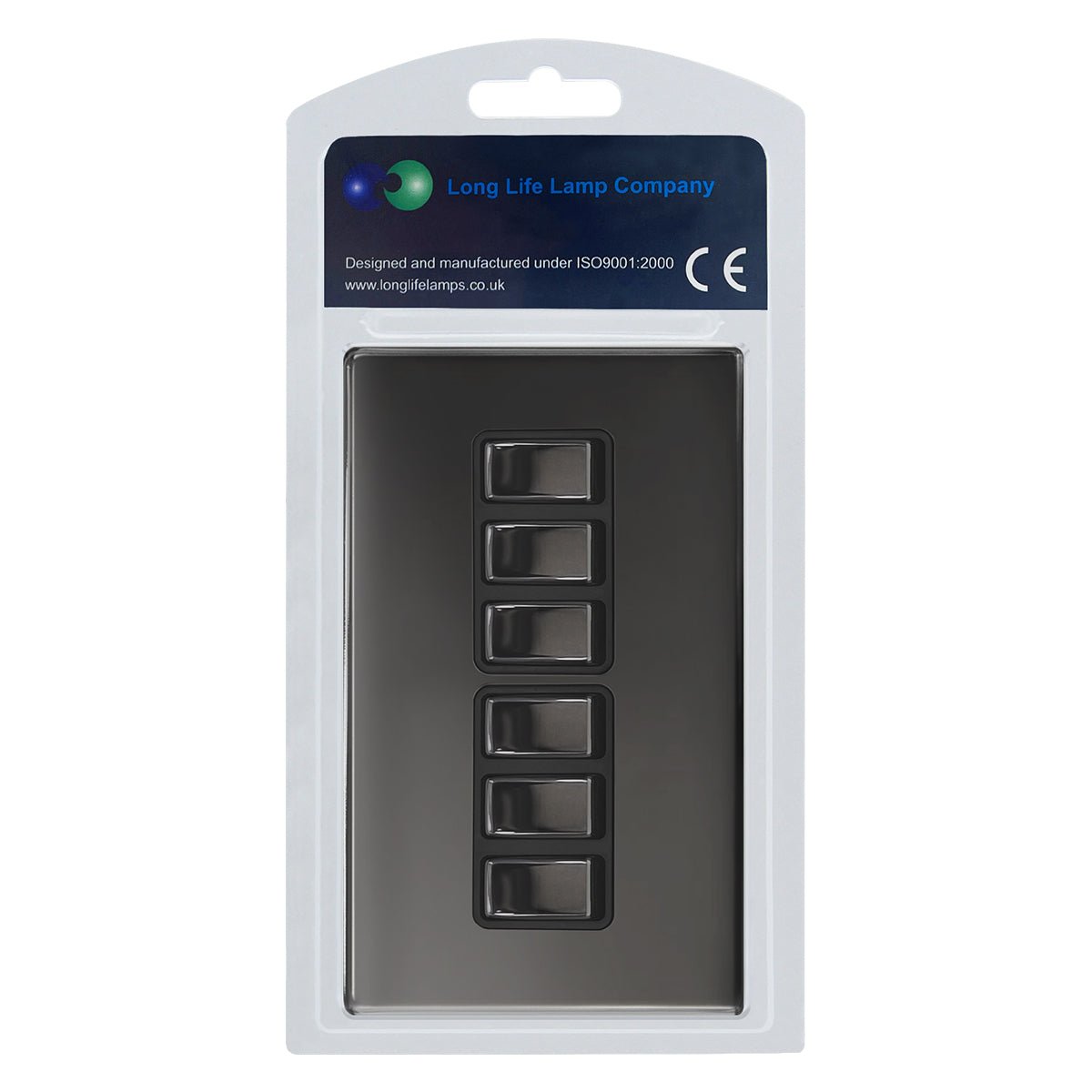 Light Switch 6 Gang 2 Way Polished Black Nickel Wall Switch Screwless Finish - Energy Light Bulbs - Free delivery on all orders