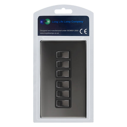 Light Switch 6 Gang 2 Way Polished Black Nickel Wall Switch Screwless Finish - Energy Light Bulbs - Free delivery on all orders