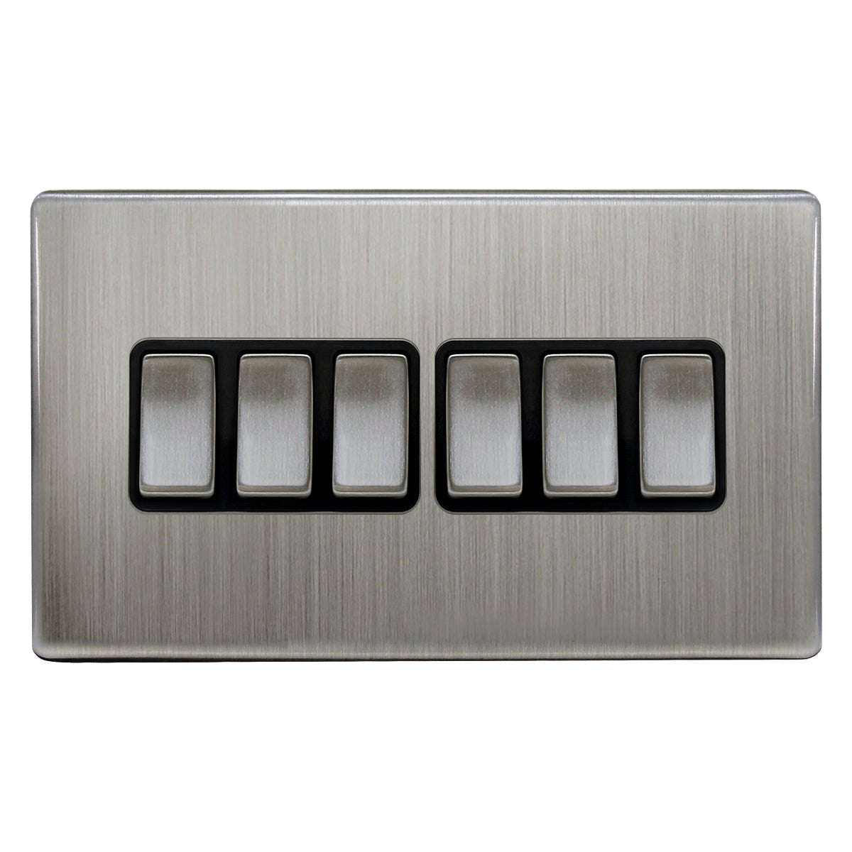 Light Switch 6 Gang 2 Way Polished Brushed Chrome Wall Switch Screwless Finish - Energy Light Bulbs - Free delivery on all orders