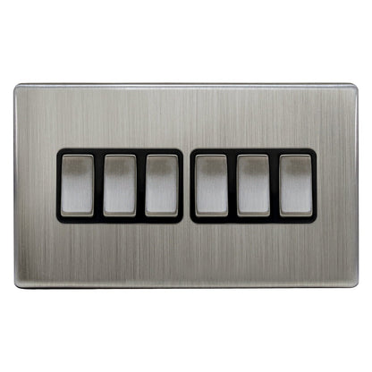 Light Switch 6 Gang 2 Way Polished Brushed Chrome Wall Switch Screwless Finish - Energy Light Bulbs - Free delivery on all orders