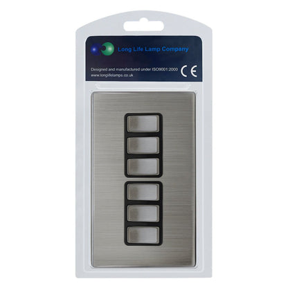 Light Switch 6 Gang 2 Way Polished Brushed Chrome Wall Switch Screwless Finish - Energy Light Bulbs - Free delivery on all orders