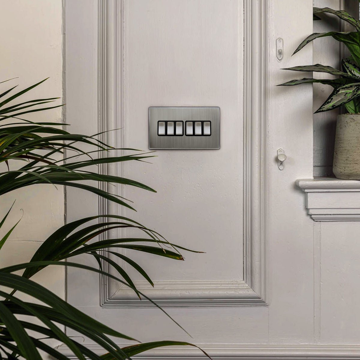 Light Switch 6 Gang 2 Way Polished Brushed Chrome Wall Switch Screwless Finish - Energy Light Bulbs - Free delivery on all orders