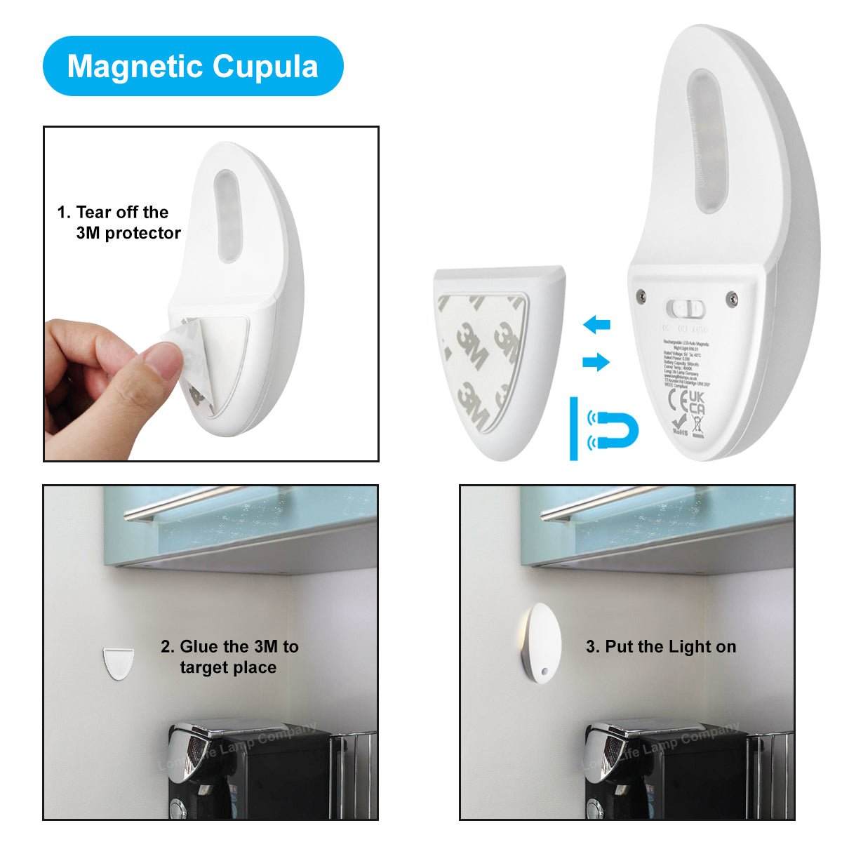 Magnetic LED Night Light Automatic Photocell Motion Sensor Natural White 4000K On Off Overide - Energy Light Bulbs - Free delivery on all orders