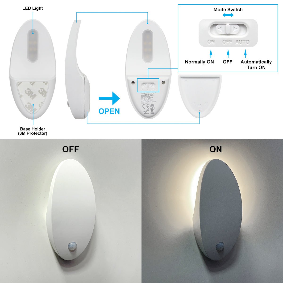 Magnetic LED Night Light Automatic Photocell Motion Sensor Natural White 4000K On Off Overide - Energy Light Bulbs - Free delivery on all orders