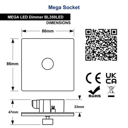 Matt Black 1 Gang 2 Way LED Dimmer Screwless BL350LED - Energy Light Bulbs