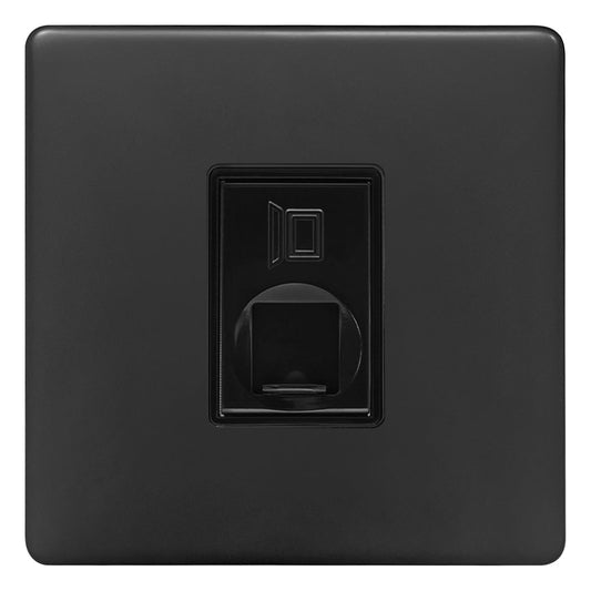 Matt black 1 gang Cat6 Ethernet data socket with screwless faceplate and RJ45 network connection