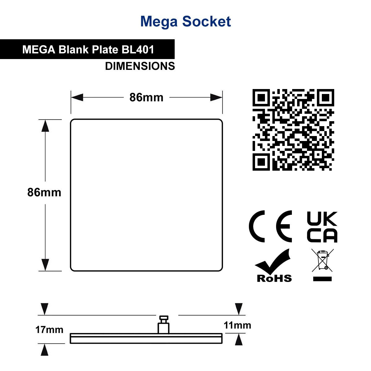 Matt Black 1 Gang Single Blanking Plate Screwless BL401 - Energy Light Bulbs - Free delivery on all orders