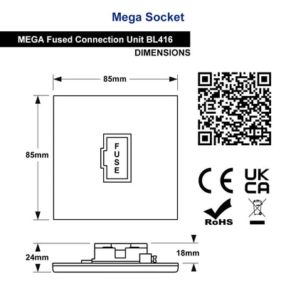 Matt Black 13A Fused Spur Connection Unit 250V Single Gang