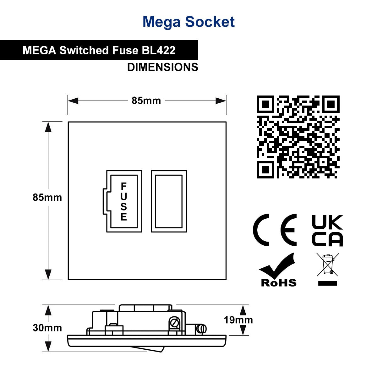 Matt Black 13A Switched Fused Spur Connection Unit 250V Single Gang Screwless BL422 - Energy Light Bulbs - Free delivery on all orders