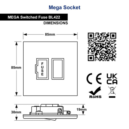 Matt Black 13A Switched Fused Spur Connection Unit 250V Single Gang Screwless BL422 - Energy Light Bulbs - Free delivery on all orders