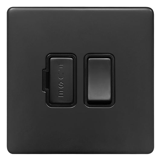 Matt Black 13A Switched Fused Spur Connection Unit 250V Single Gang Screwless BL422 - Energy Light Bulbs - Free delivery on all orders