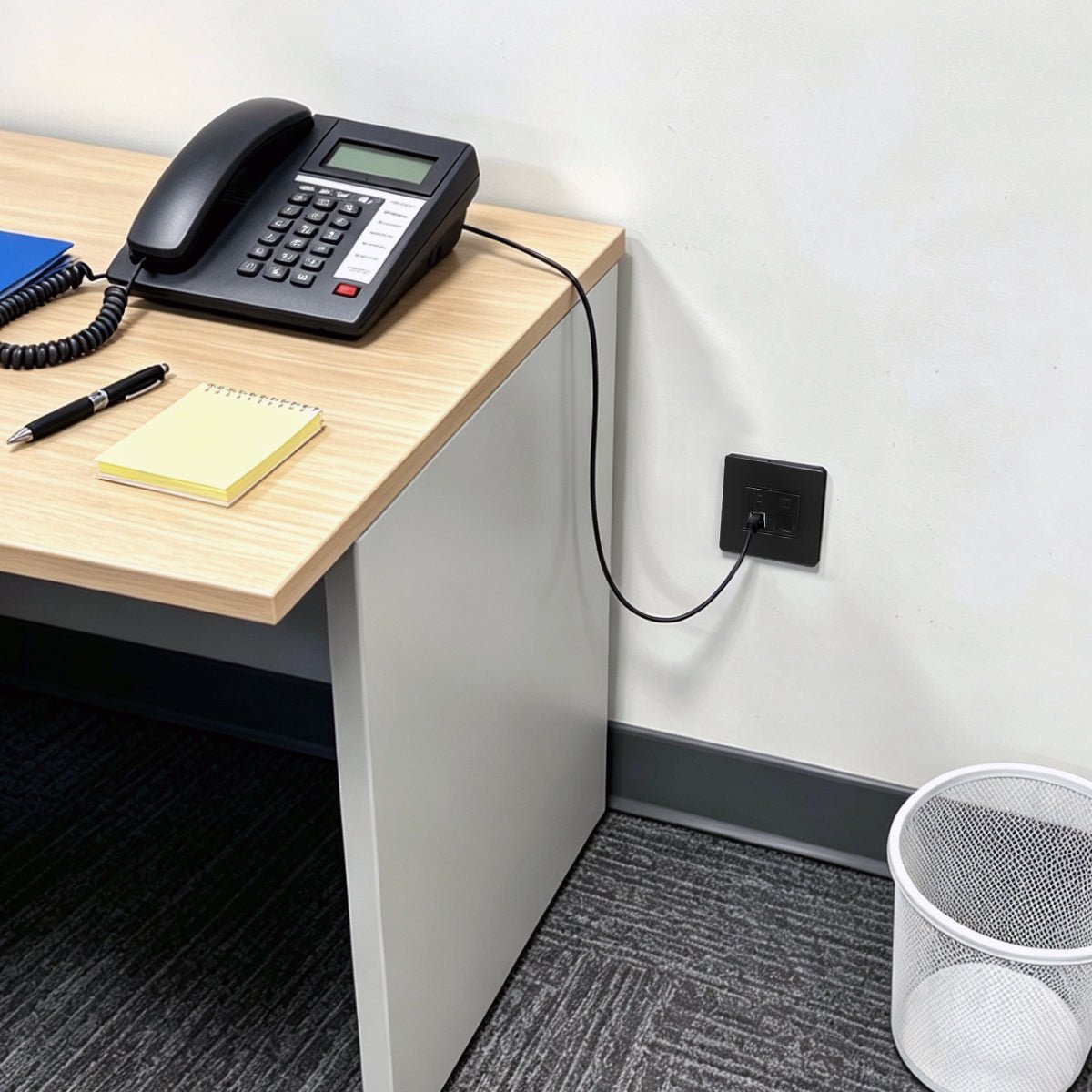 Durable 2 gang CAT6 network socket with flush matt black plate