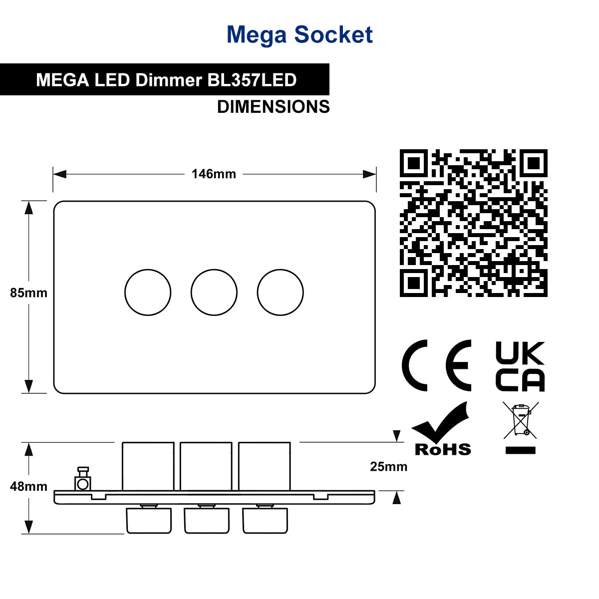 Matt Black 3 Gang 2 Way LED Dimmer Switch 3x100W - Energy Light Bulbs - Free delivery on all orders