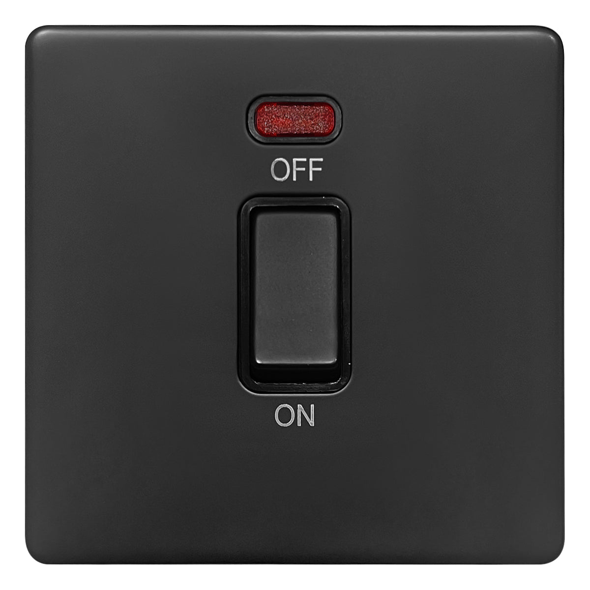 Matt Black 45A 1 Gang Cooker Switch Neon Indicator Double Pole Screwless BL327 - Energy Light Bulbs - Free delivery on all orders