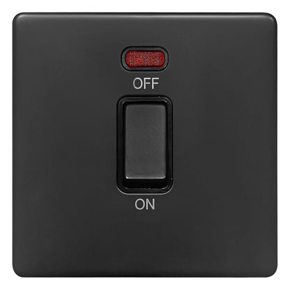 Matt Black 45A 1 Gang Cooker Switch Neon Indicator Double Pole Screwless BL327 - Energy Light Bulbs - Free delivery on all orders