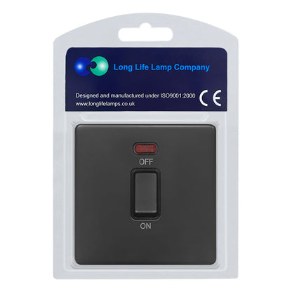 Matt Black 45A 1 Gang Cooker Switch Neon Indicator Double Pole Screwless BL327 - Energy Light Bulbs - Free delivery on all orders