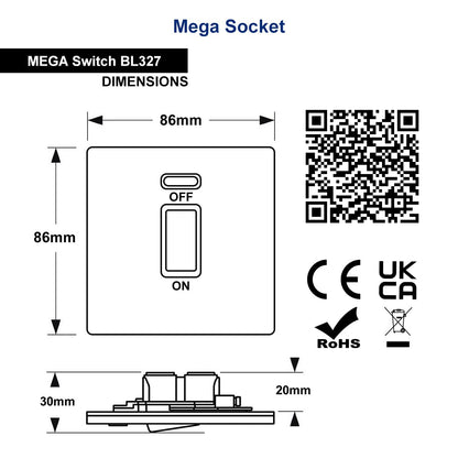 Matt Black 45A 1 Gang Cooker Switch Neon Indicator Double Pole Screwless BL327 - Energy Light Bulbs - Free delivery on all orders