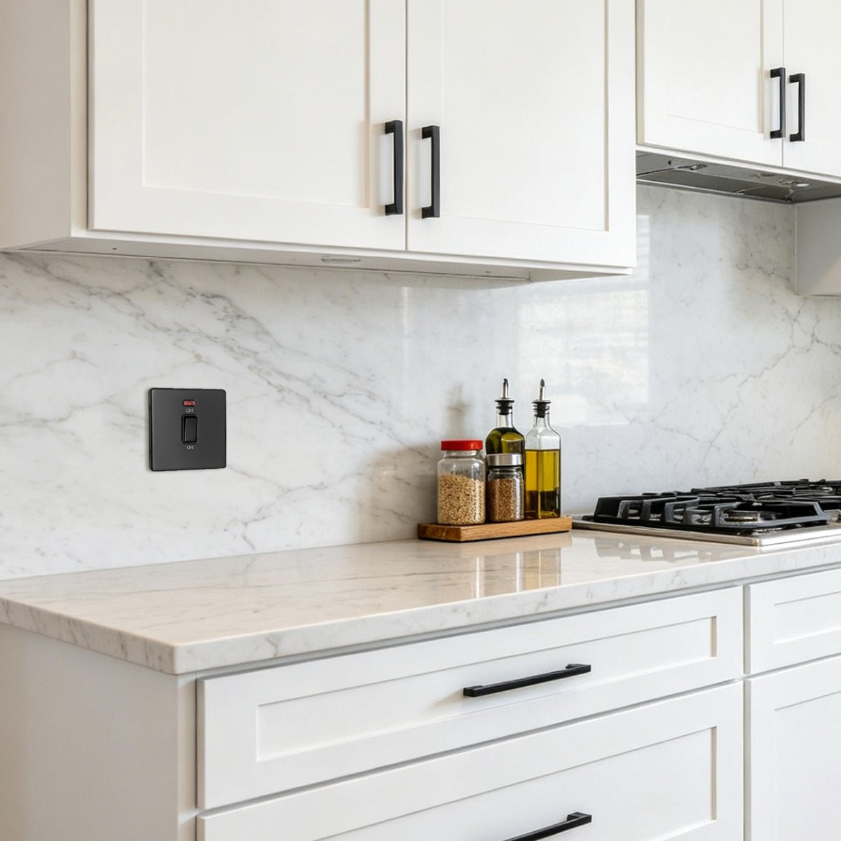 Matt Black 45A 1 Gang Cooker Switch Neon Indicator Double Pole Screwless BL327 - Energy Light Bulbs - Free delivery on all orders
