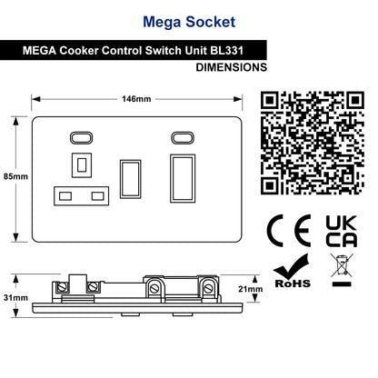 Matt Black 45A Cooker Switch 13A Socket Neon