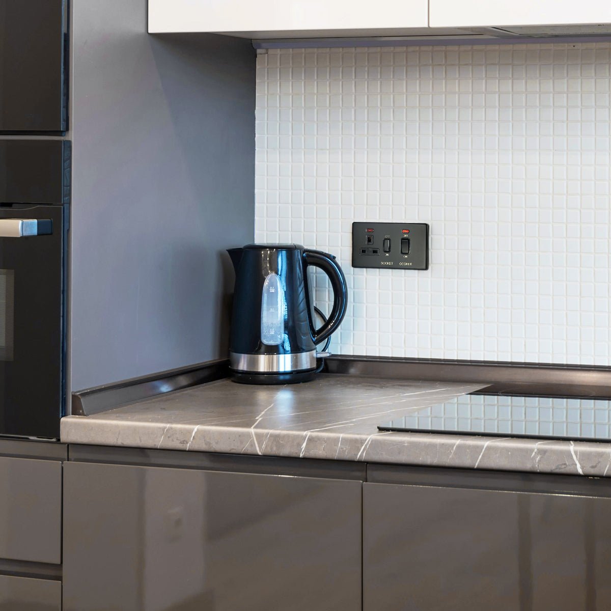 Matt Black 45A Cooker Switch 13A Socket Neon