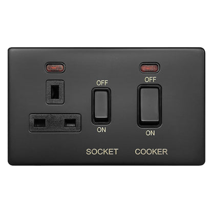 Matt Black 45A Cooker Switch 13A Socket Neon