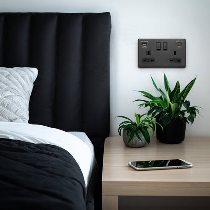 Matt Black Double 13A 2 Gang DP Switched Socket with Quick Charge Type A+Type C USB BL4118 - 20W - Energy Light Bulbs - Free delivery on all orders