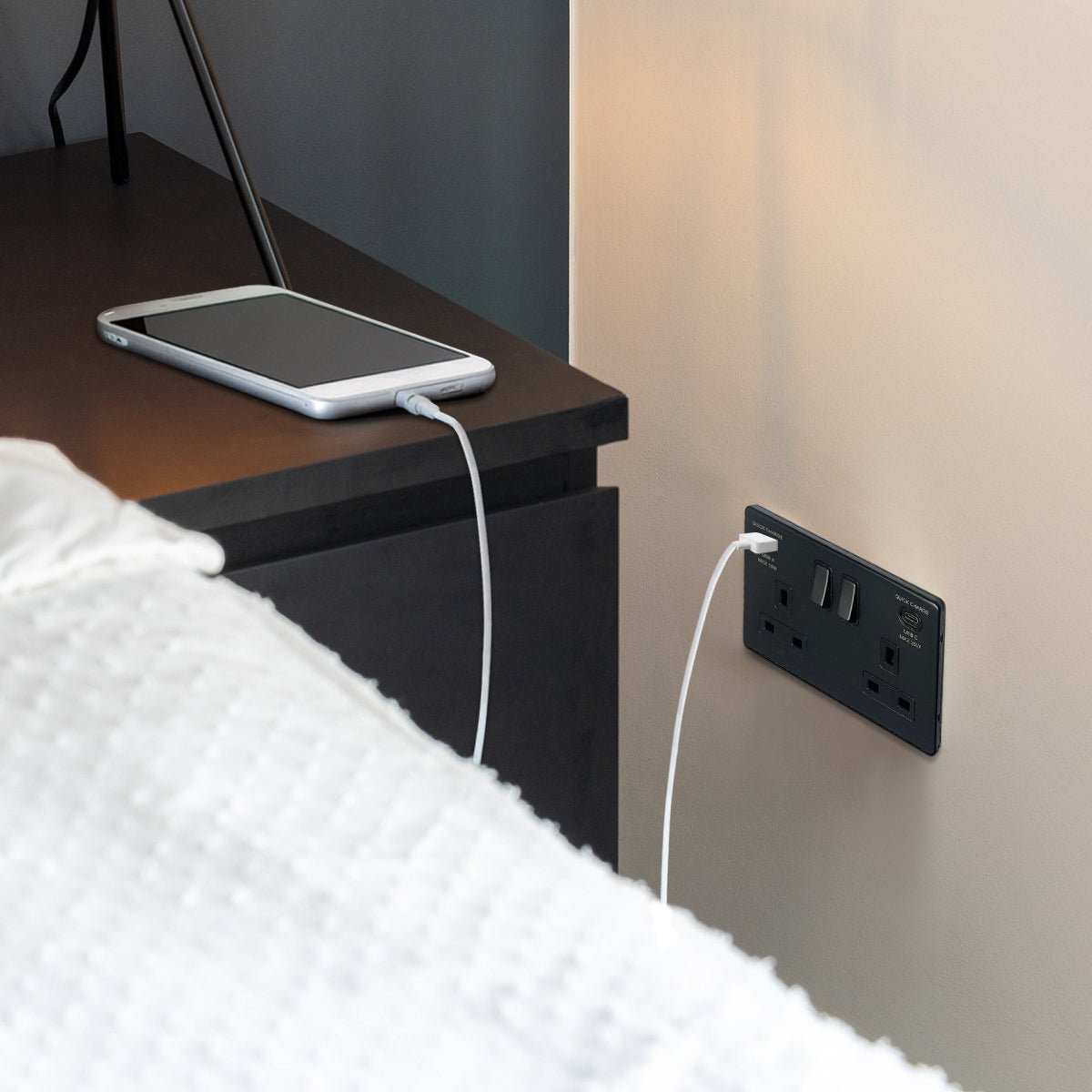 Matt Black Double 13A 2 Gang DP Switched Socket with Quick Charge Type A+Type C USB BL4118 - 20W - Energy Light Bulbs - Free delivery on all orders