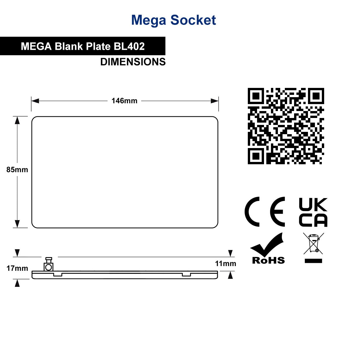Matt Black Double 2 Gang Blanking Plate Screwless BL402 - Energy Light Bulbs - Free delivery on all orders