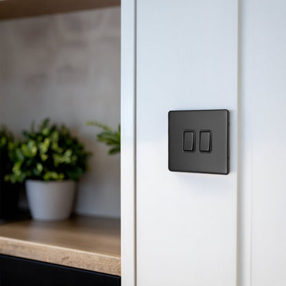 Matt Black Double Light Switch 2 Gang 2 Way Screwless BL304 - Energy Light Bulbs - Free delivery on all orders