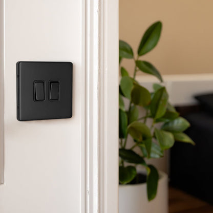 Matt Black Double Light Switch 2 Gang 2 Way Screwless BL304 - Energy Light Bulbs - Free delivery on all orders