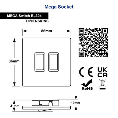 Matt Black Double Light Switch 2 Gang 2 Way Screwless BL304 - Energy Light Bulbs - Free delivery on all orders