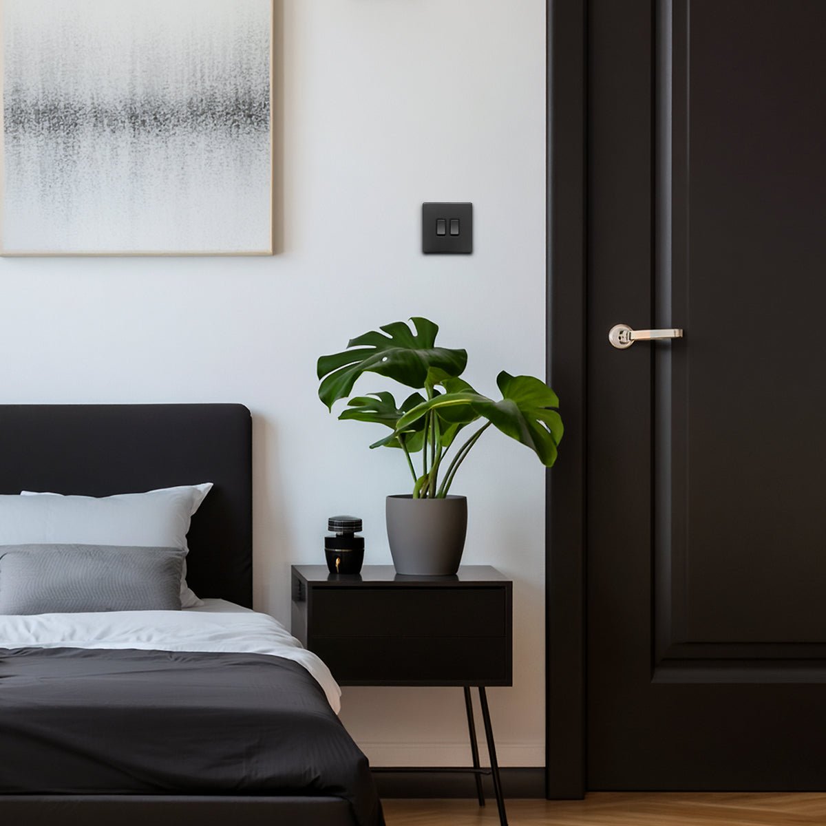 Matt Black Double Light Switch 2 Gang 2 Way Screwless BL304 - Energy Light Bulbs - Free delivery on all orders