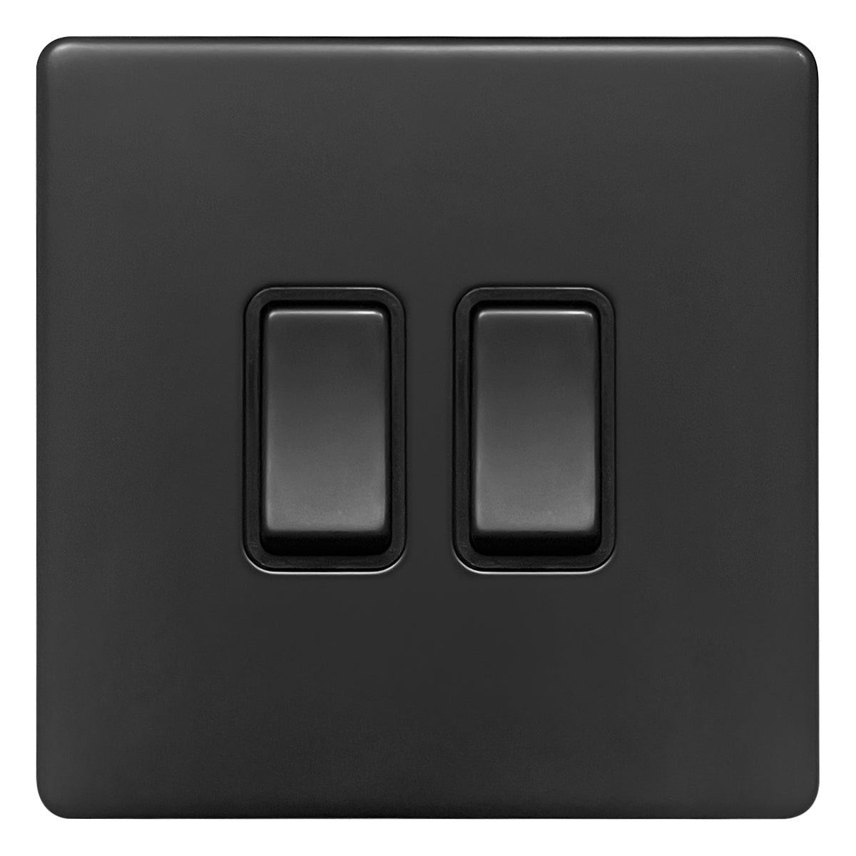 Matt Black Double Light Switch 2 Gang 2 Way Screwless BL304 - Energy Light Bulbs - Free delivery on all orders
