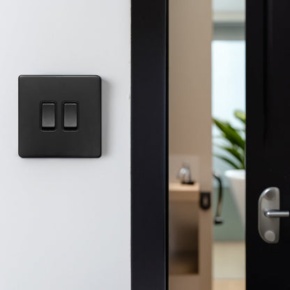 Matt Black Double Light Switch 2 Gang 2 Way Screwless BL304 - Energy Light Bulbs - Free delivery on all orders