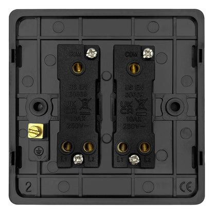 Matt Black Double Light Switch 2 Gang 2 Way Screwless BL304 - Energy Light Bulbs - Free delivery on all orders