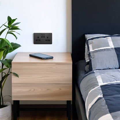 Matt Black Double Wall Socket Switched 2 Gang 13A Double Pole BL410 - Energy Light Bulbs - Free delivery on all orders