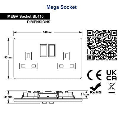 Matt Black Double Wall Socket Switched 2 Gang 13A Double Pole BL410 - Energy Light Bulbs - Free delivery on all orders
