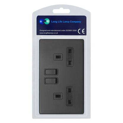 Matt Black Double Wall Socket Switched 2 Gang 13A Double Pole BL410 - Energy Light Bulbs - Free delivery on all orders