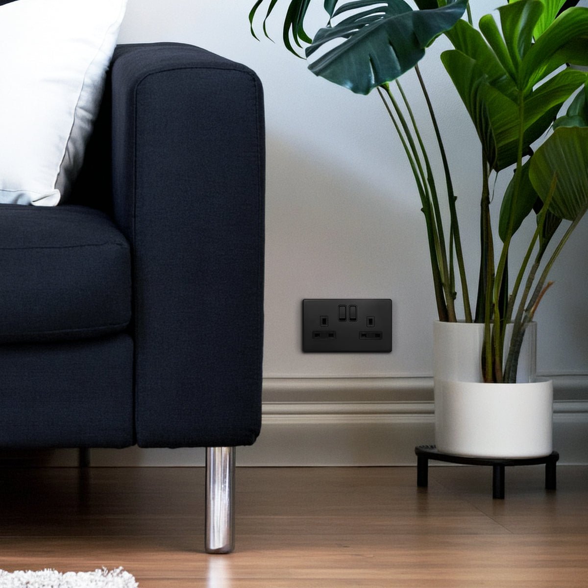 Matt Black Double Wall Socket Switched 2 Gang 13A Double Pole BL410 - Energy Light Bulbs - Free delivery on all orders