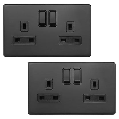 Matt Black Double Wall Socket Switched 2 Gang 13A Double Pole BL410 - Energy Light Bulbs - Free delivery on all orders