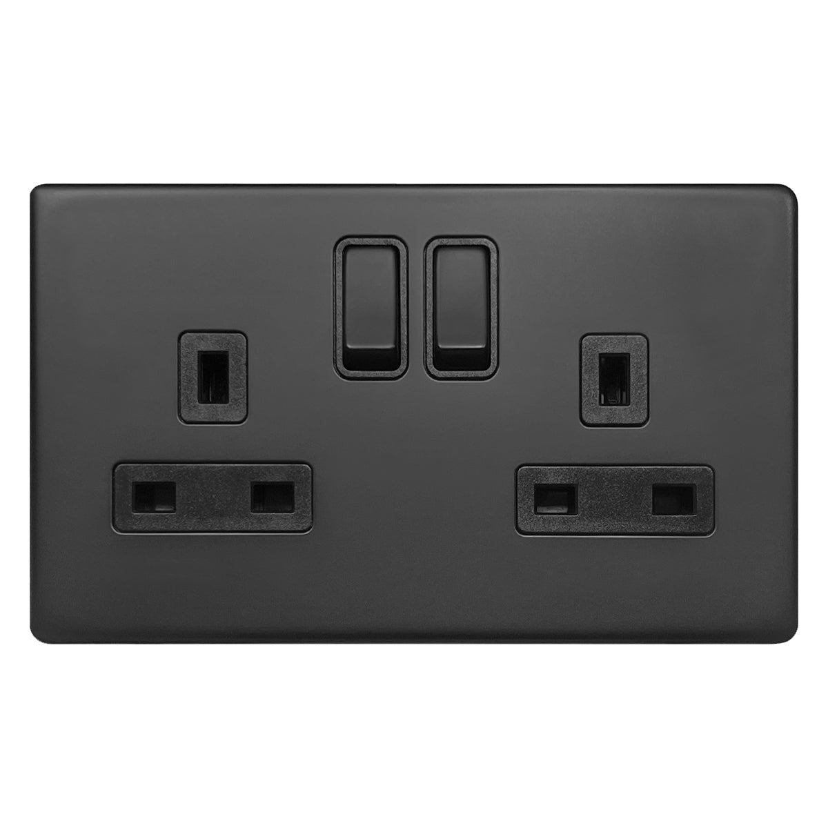 Matt Black Double Wall Socket Switched 2 Gang 13A Double Pole BL410 - Energy Light Bulbs - Free delivery on all orders
