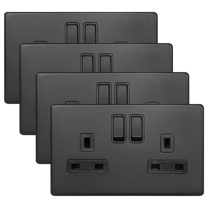 Matt Black Double Wall Socket Switched 2 Gang 13A Double Pole BL410 - Energy Light Bulbs - Free delivery on all orders